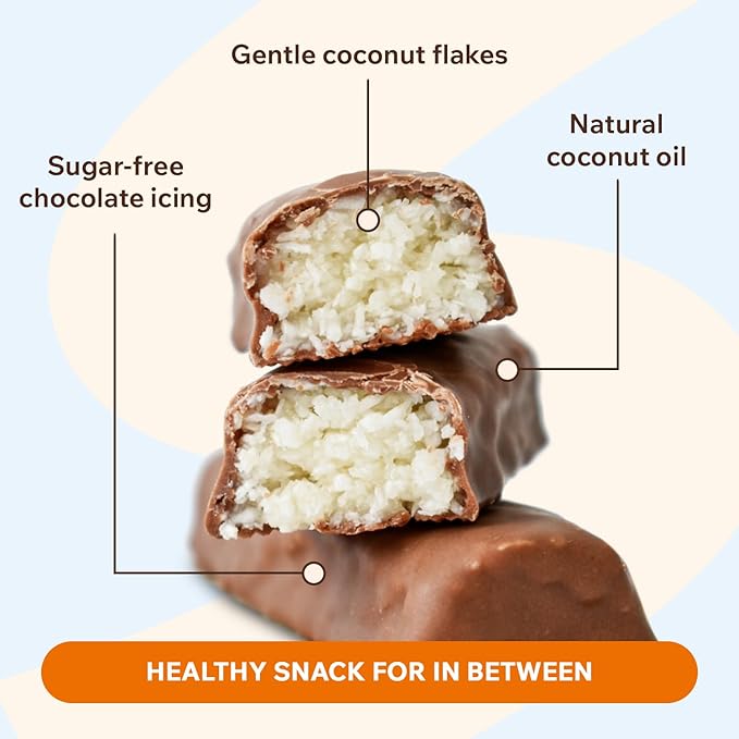 Fitness SHOCK Coconut Chocolate Bars - No Added Sugar, Low Calorie Guilt-Free Low Carb Snack - 0g Added Sugar, Only 180 Kcal, 13g Net Carbs, 7mg Sodium - 12 x 50g