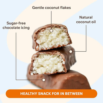 Fitness SHOCK Coconut Chocolate Bars - No Added Sugar, Low Calorie Guilt-Free Low Carb Snack - 0g Added Sugar, Only 180 Kcal, 13g Net Carbs, 7mg Sodium - 12 x 50g