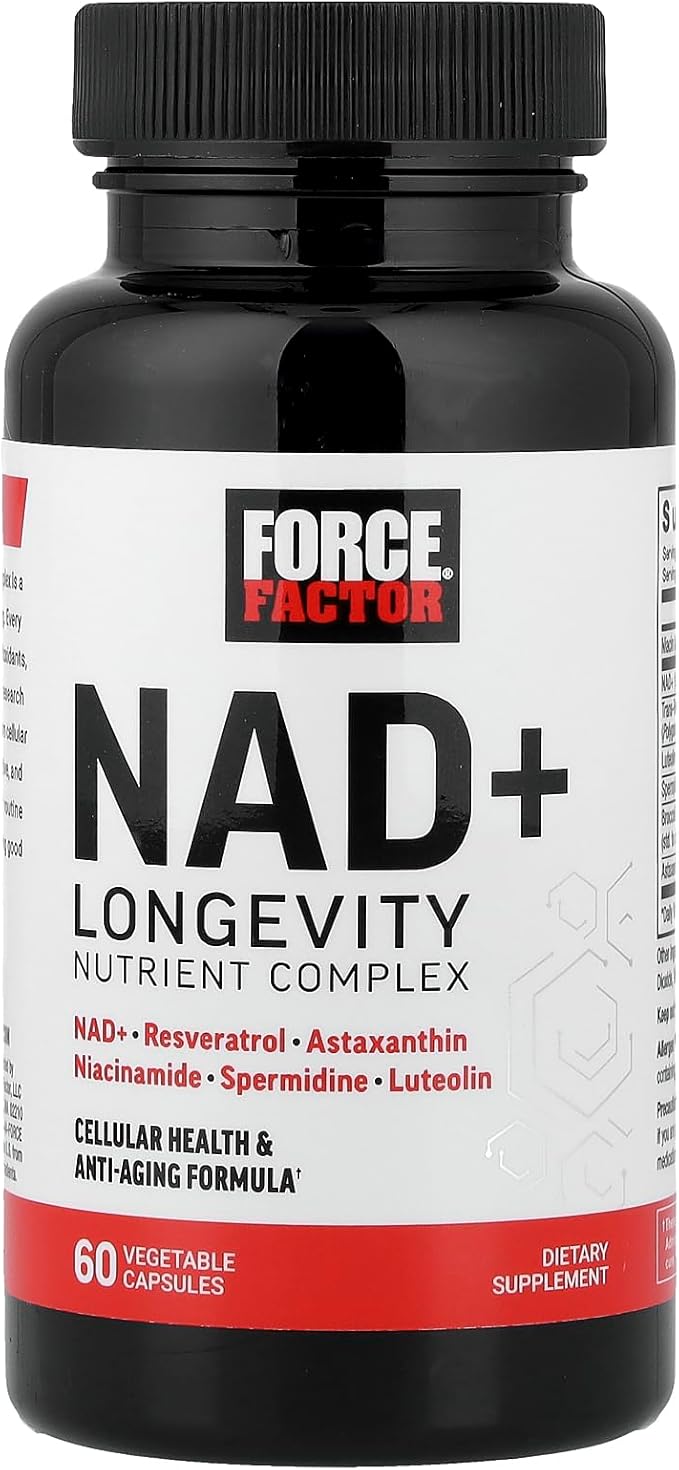 FORCE FACTOR NAD+ (NMN or Nicotinamide Riboside Alternative) with Resveratrol, Astaxanthin, Spermidine & Luteolin Complex, NAD to Support Cellular Health & Healthy Aging, 60 Capsules