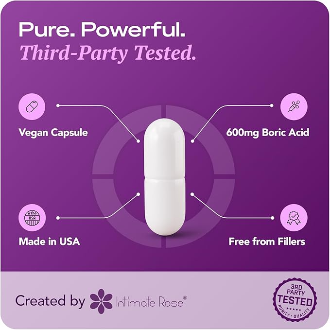 Intimate Rose Boric Acid Vaginal Suppositories, 30 Count for Feminine Deodorizing & Freshness - Vegan Capsules