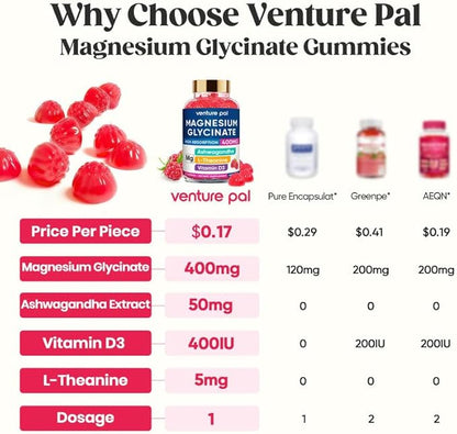 60 Day Supply Magnesium Glycinate 400mg Gummies with Ashwagandha, L-Theanine, CoQ10, Vitamin D3 & B6, Sugar Free Magnesium Gummies for Adults & Kids, Stress Relief, Sleep & Calm, Vegan, Gluten Free