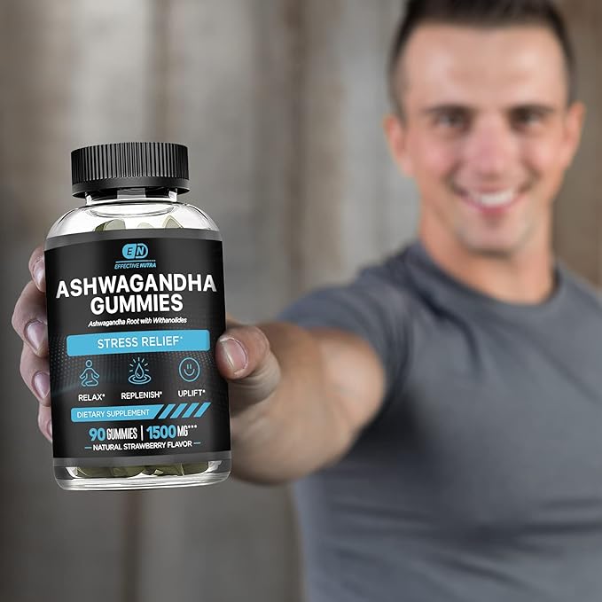Effective Nutra Ashwagandha Gummies 1500mg – Extra Strength Stress & Sleep Support – 90-Day Supply, Just 2 Gummies Daily – Vegan, Non-GMO, Third-Party Tested – Made in USA (2-Pack)