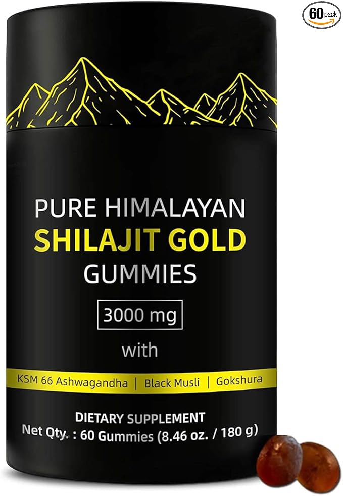 Shilajit Gummies | Alpha Gummies for Men | Lab Tested I No Added Sugar | Ashwagandha, Gokshura | Fulvic Acid & 85+ Trace Minerals for Men, Women | Non-GMO | 60 Gummy