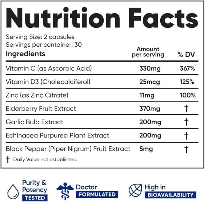 Immuneti Advanced Immune Support – Doctor Formulated 6-in-1 Daily Immunity Supplement – Made in USA – with Vitamin C, D3, Zinc, Elderberry, Garlic & Echinacea - Vital Nutrients & Antioxidants (3)