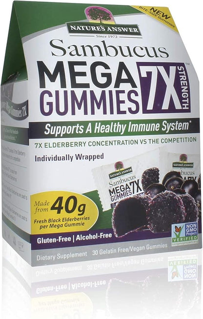 Nature's Answer Sambucus Mega Gummies | 7x More Elderberry Concentration | Alcohol-Free, Gluten-Free, Gelatin-Free, Vegan, Non-GMO & No Preservatives | 30ct Gummies