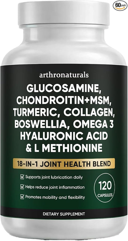 Arthronaturals 18 in 1, Joint Supplement with Glucosamine, Chondroitin, MSM, Hyaluronic Acid, Omega-3 and More, for Provides Joint Support, Improves Mobility & Long Term Health, Vegan - 60 CPS (1)