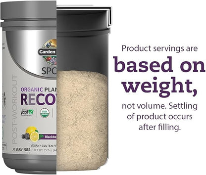 Garden of Life Sport Organic Plant-Based Recovery Powder – Muscle Recovery Supplement for Women & Men with Vitamins and Magnesium, Non-GMO, Gluten-Free, BlackBerry Lemonade Flavor, 30 Servings