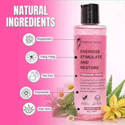 Premium Yoni Feminine Wash – pH Balance Minty Feminine Wash – Natural Ingredients Feminine Care Daily Wash Great for Odor, Discharge, Dryness, BV – 8oz Bottle