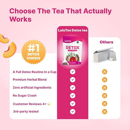 LULUTOX Detox Tea - Herbal Blend with Dandelion, Ginseng, and Ginger - Supports A Healthy Weight, Digestive Health - Vegan, All Natural, Laxative-Free - Peach Flavor (28 Servings)