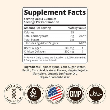 Sakoon nutrition Halal Certified Collagen Peptides Gummies | (Type I, II & III) Collagen Gummies for Women & Men | 90 Naturally Flavoured Strawberry Gummy to Support Hair, Skin, Joints & Nails | USA