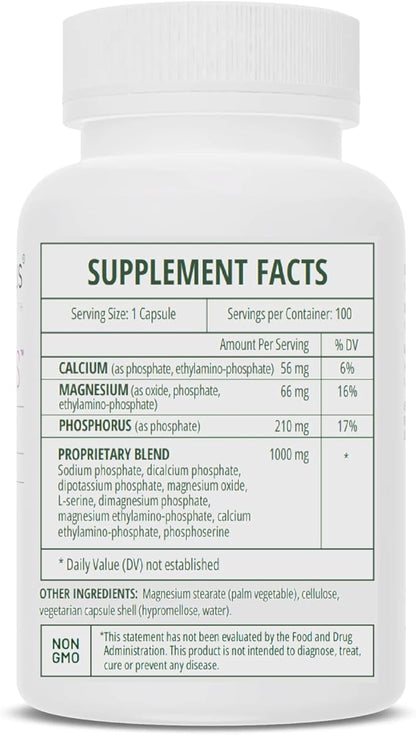 Seriphos - Phosphorylated Serine Adaptogen - Cortisol Supplement - Helps Cognitive Function, Gluten Free, Dairy Free, Soy Free - 100 Capsules