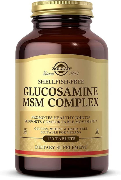 Solgar Glucosamine MSM Complex, 120 Tablets - Promotes Healthy Joints - Supports Range of Motion & Flexibility - Supports Collagen - Shellfish-Free - Gluten Free, Dairy Free, Kosher - 40 Servings