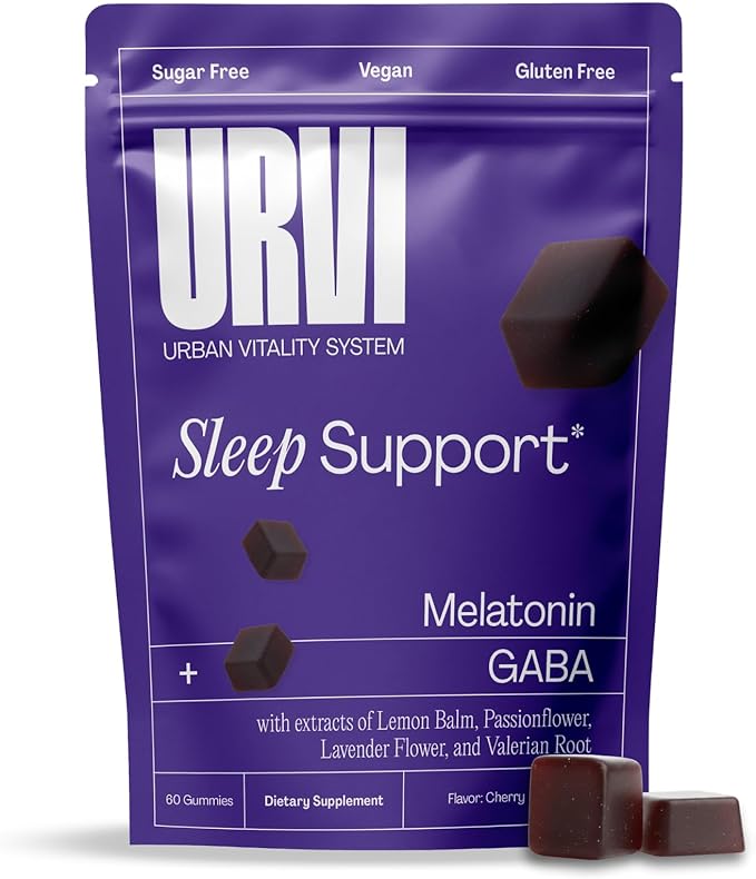 URVI® Sleep Gummies – 1mg Melatonin, 500mg GABA, Lemon Balm, Lavender, Valerian & Passionflower – Relaxation & Restful Sleep – Vegan, Sugar-Free, Gluten-Free – Cherry Flavor, 60 Count