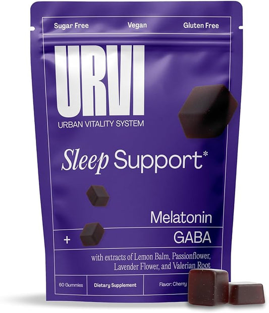 URVI® Sleep Gummies – 1mg Melatonin, 500mg GABA, Lemon Balm, Lavender, Valerian & Passionflower – Relaxation & Restful Sleep – Vegan, Sugar-Free, Gluten-Free – Cherry Flavor, 60 Count