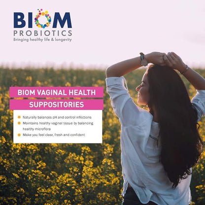Biom Probiotic Suppository: Natural Vaginal pH and Odor Control Regimen; Balance and Nourishes Vaginal Microbiome; No Parabens (30)