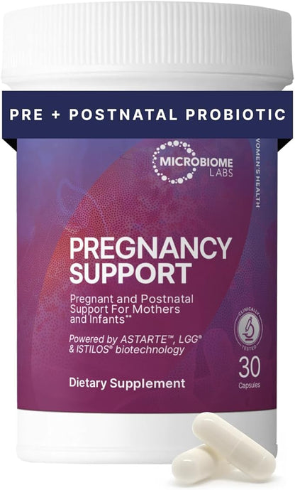 Microbiome Labs Pregnancy Support - Prenatal & Postpartum Probiotics for Women - Probiotic Supplements to Support Gut Health & A Balanced Vaginal Microbiome Through Breastfeeding (30 Capsules)