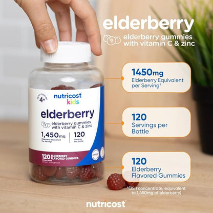 Nutricost Kids Elderberry Gummies (50mg) with Zinc & Vitamin C 120 Gummies - Gluten Free, No Corn Syrup
