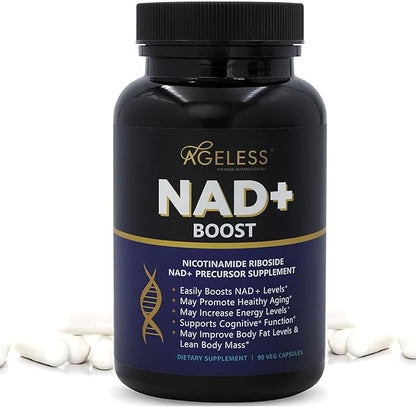 Ageless NAD+ Supplements for Women & Men | 300mg Nicotinamide Riboside Chloride | Dietary Supplement for Anti-Aging | Supports Energy, Focus, Stamina, Fat Metabolism & Cognitive Function – 90 Capsules