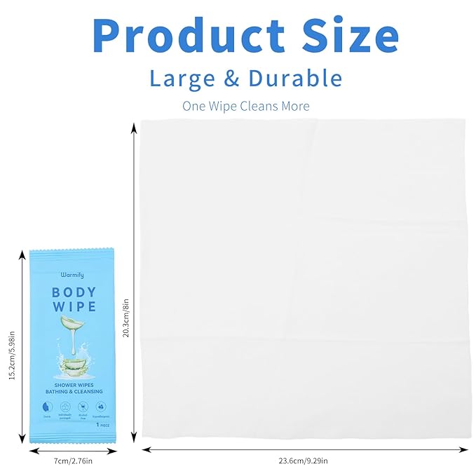 240 Pcs Body Wipes Individually Wrapped (9.29" x 8"), Large Shower Wipes for Adults Bathing No Rinse, Portable Personal Cleansing for Gym, Camping, Hiking, Backpacking,Bulk Homeless Supplies