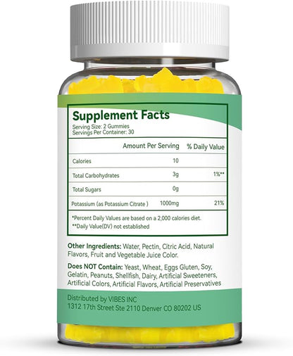 Potassium Gummies 1000mg, Potassium Citrate Gummies for Adults Women & Men, Chewable Potassium Supplement Support Leg Cramps & Muscle Health - Sugar Free, Vegan,60 Count
