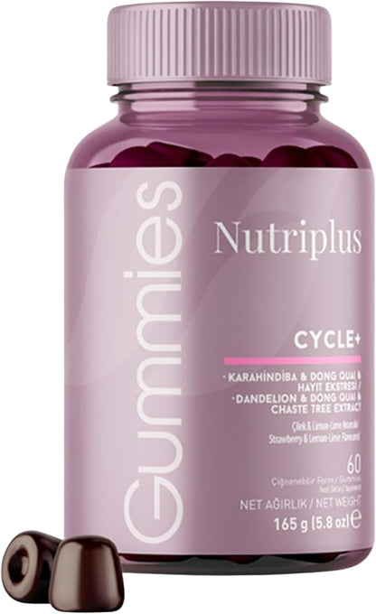 FARMASi Nutriplus Cycle Plus Gummies, Vegan Women Support Supplement with Botanical Extracts and Vitamin B6, Strawberry Lime Flavor, 60 Gummies, 5.8 oz