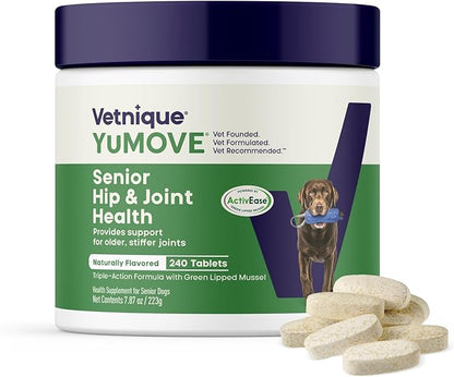 YuMOVE Hip & Joint Supplement for Senior Dogs - with Glucosamine, Omega 3, Hyaluronic Acid, Green Lipped Mussel & Fish Oil for Dogs - Senior Dog Joint Supplement (240ct Chewable Tablets)