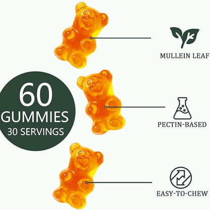 Mullein Gummies, Daily Respiratory Health Gummies,1000mg Mullein Leaf herb Extract, Pear Flavor, Lung Health & Sinus Relief (30 Day Supply)