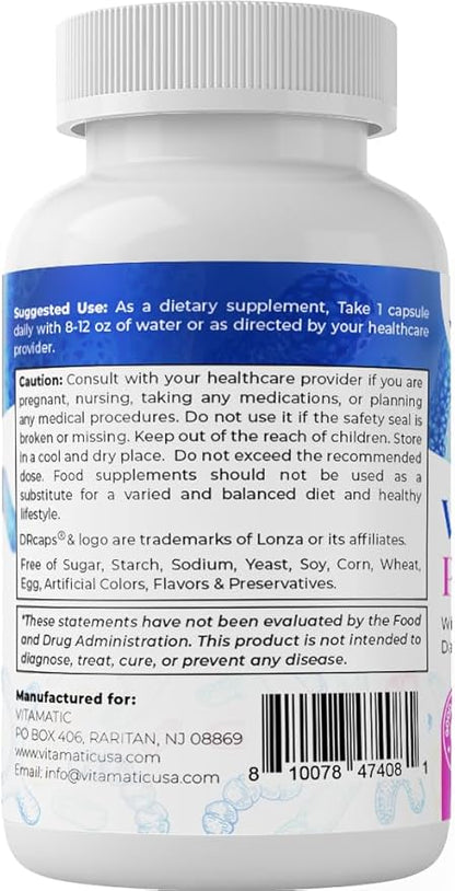 Vitamatic Vaginal Probiotics for Women – 20 Billion CFU, pH Balance & Odor Control, 60 DR Capsules with Prebiotics, Cranberry, D-Mannose, Hibiscus & Dandelion – Feminine Health & Daily Support*
