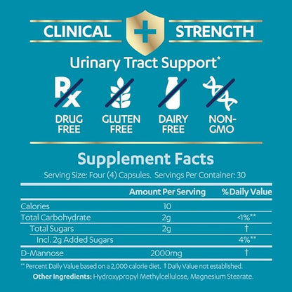 AZO D Mannose Urinary Tract Health, Cleanse, Flush & Protect The Urinary Tract, No.1 Pharmacist Recommended Brand, Clinical Strength, Non-GMO, 120 Count (Pack of 2)