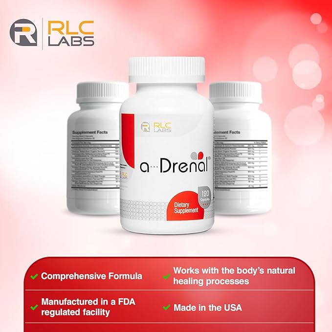 RLC Labs a-Drenal, 240 Capsules - Herbal, Cortisol Supplement with Ashwagandha, Ginger & Rhodiola to Support Balance, Mood, Energy & Vitality - Adrenal Support Formula for Adult (2 Month Supply)