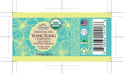 US Organic Ylang Ylang Essential Oil – 100% Pure Complete Grade, USDA Certified, Steam Distilled from Cananga Odorata – Floral Scent for Diffuser, Perfumery, Skincare – Sourced from Madagascar, 10ml