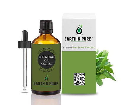 Earth N Pure Bhringraj Oil Cold Pressed, Natural & Therapeutic Grade for Hair Growth with Glass Dropper – 50 ml