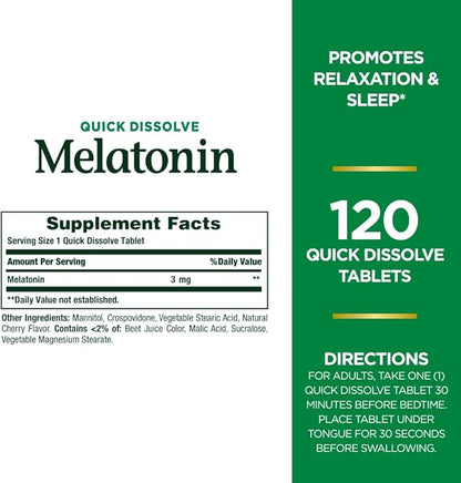 Nature's Bounty Melatonin Tablets, 3 mg, 120 Count