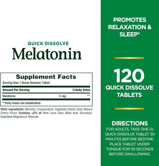 Nature's Bounty Melatonin Tablets, 3 mg, 120 Count