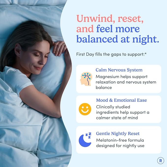 First Day Women’s Nighttime Reset Calming Magnesium Gummies – Sleep Aid Supports Peaceful Rest, Balanced Mood & Energy – Supplement with Magnesium Citrate, L-Theanine & No Melatonin – 60-Day Supply