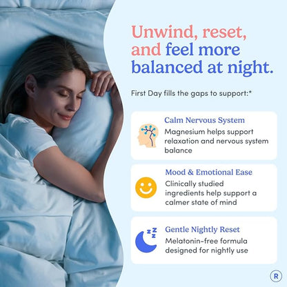 First Day Women’s Nighttime Reset Calming Magnesium Gummies – Sleep Aid Supports Peaceful Rest, Balanced Mood & Energy – Supplement with Magnesium Citrate, L-Theanine & No Melatonin – 60-Day Supply