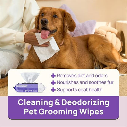 HICC PET Wipes for Dogs and Cats, Vet-Recommended Pets Cleaning Wipes, Deodorizing Hydrating, Nourishes Smoothes Fur, Fermented Coconut Oil Grooming Horse Skin, Coat & Hoof, Unscented, 100 Count