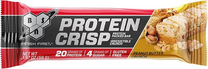 BSN Protein Crisp Bar, Peanut Butter Crunch, 20 Gram Protein Snack Bars with Whey and Fiber, Gluten-Free Crunchy Energy Bars for Workout, Fitness, On-the-Go, 12 Count