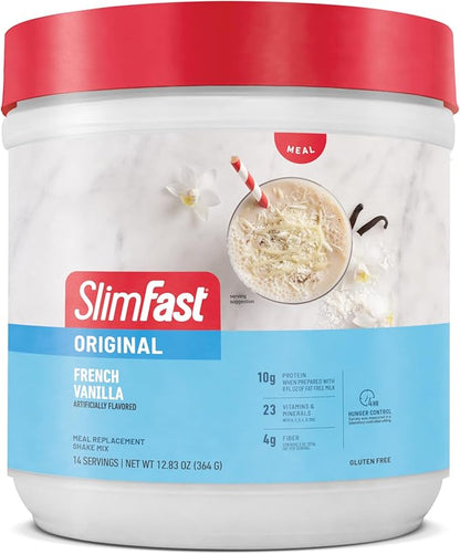 SlimFast Original Meal Replacement Powder, French Vanilla, Weight Loss Shake Mix, 10g of Protein, 14 Servings (Pack of 3) (Packaging May Vary)