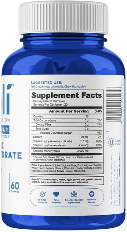 Goli Zero Sugar Creatine Gummies - Keto-Friendly, Rich in Fiber, No Sugar Alcohols, No Artificial Sweeteners, Gluten-Free, Vegan, Non-GMO, and Gelatin-Free