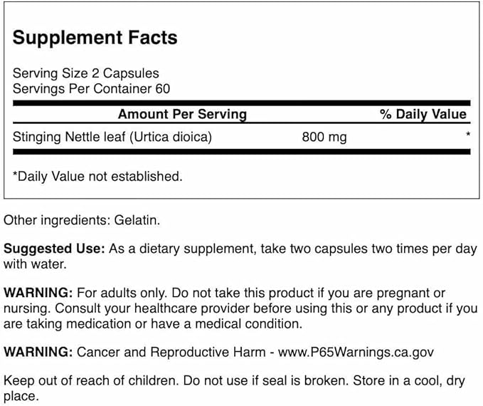 Swanson Stinging Nettle Leaf (Urtica Dioica) - Herbal Supplement Promoting Urinary Tract & Respiratory Health Support - May Support Healthy Fluid Balance - (120 Capsules) (2 Pack)