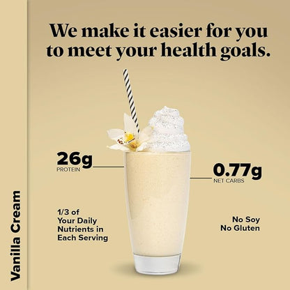 Keto Chow Vanilla Cream - Keto Meal Replacement Shake Powder - Nutritionally Complete - Low Carb - Delicious Easy Meal Substitute - Protein Rich & Dairy Free - Single Meal Serving