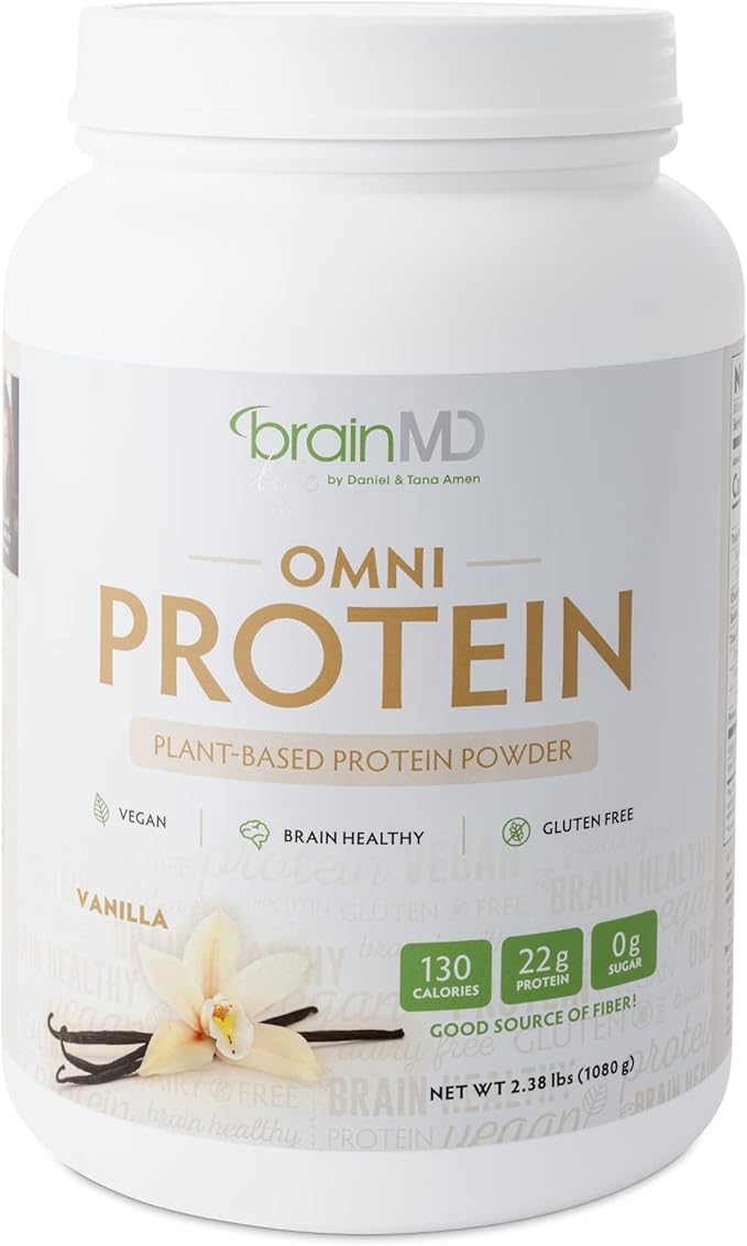 BRAINMD Dr Amen OMNI Protein Vanilla - 2.38 lbs - Plant-Based Protein Powder - Promotes Energy & Exercise Recovery - Vegan, Vegetarian, Sugar Free, Gluten Free - 30 Servings