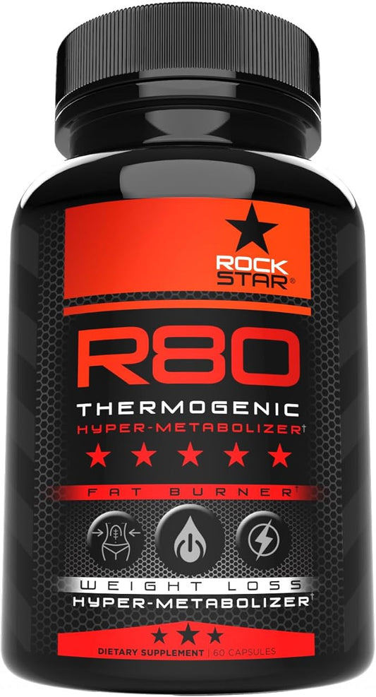 Rockstar R80 Extreme Thermogenic Hyper-Metabolizer Fat Burner for Men & Women – GLP-1 Support, Appetite Suppressant, Thermogenic Weight Loss Pills | Metabolism Booster