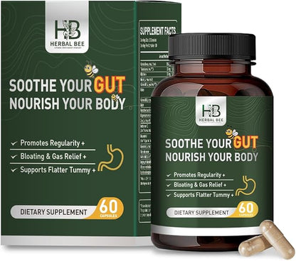 Rigma Herbal BEE Gut Health - Gas and Bloating Relief, Constipation, Leaky Gut Repair - Gut Cleanse & Restore Digestion - Promote Regularity, Colon Cleanser, 60 Capsules