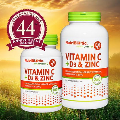 NutriBiotic – Vitamin C + Vitamin D3 & Zinc, 100 Capsules | Potent, Comprehensive Immune Support | Essential & Antioxidant Daily Supplement | Gluten & GMO Free (Pack of 2)