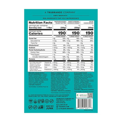 TRUBAR Vegan Protein Bars, Chocolate Covered Cravings Variety Pack, Peanut Butter, Cookies & Cream, & Cookie Dough, Gluten Free, Plant Based, High Fiber, Dairy Free, On the Go Healthy Snacks, 12 Count
