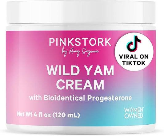 Pink Stork Wild Yam Cream for Hormone Balance | Doctor-Formulated | Topical Alternative to Supplements for Women | PMS, Fertility, Perimenopause, Menopause Support - Unscented, 4 oz, 1 Month Supply