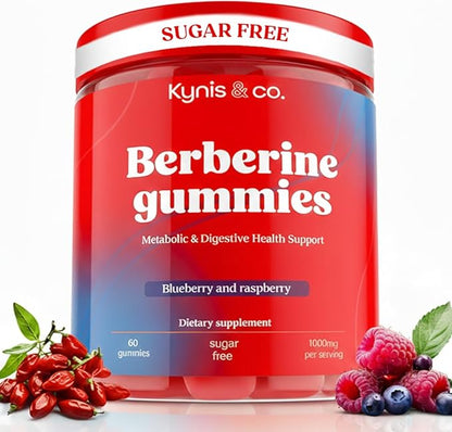 Kynis & co. Berberine Gummies with Ceylon Cinnamon and Apple Cider Vinegar - Sugar Free - Blueberry and Raspberry Flavor - 60ct - Supports metabolic and Digestive Health