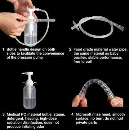 Reusable Vaginal Cleansing System Excellent Vaginal Cleanser Female Vaginal Rinse, Manual Pressure Clean, 100% Safe, 300 ml Capacity Extra 2 Nozzle Tips Doctor Recommended (300ml)